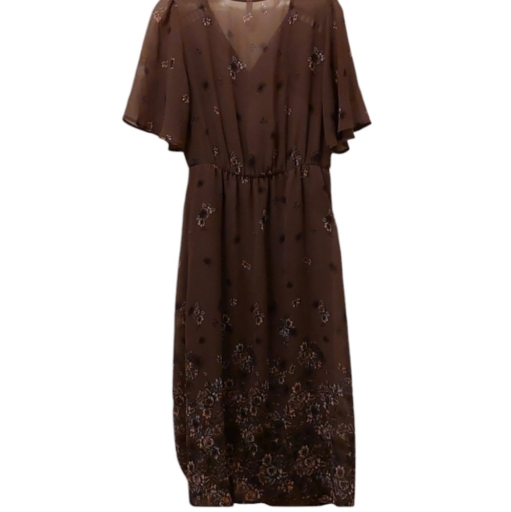 Boho faux wrap maxi dress S muted plum purple with mauve EUC